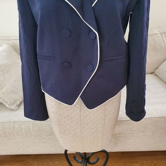 FRAME Contrast Piping Cropped Blazer sz 6 in Navy - Picture 5 of 12